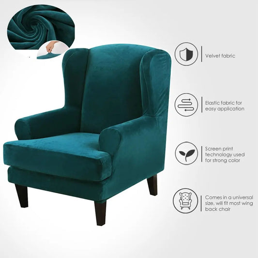 Wing back Chair Cover Velvet Spandex Stretch Slipcovers for office Chairs Stylish 2 Piece Set With Elastic Band