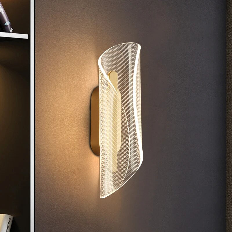 Creative Design Led Wall Light Fixture For Bedroom Modern Luxury Gold Acrylic Lampshade Home Decor Bedside TV Backdrop Lamp