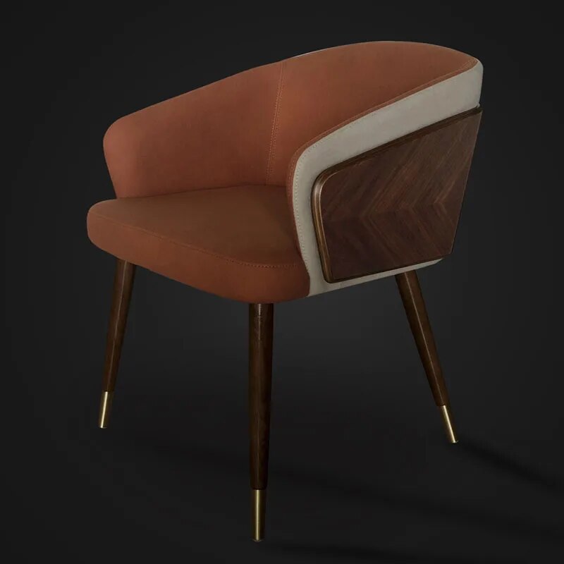 Nordic style solid wood metal leg armchair modern luxury fabric (leather) Bar Cafe family dining chair