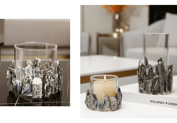 Luxury Glass Candle Holder Romantic Dinner Table Layout Decor Accessories Room Decor Natural Spar Rock Crystal Vase Ornament