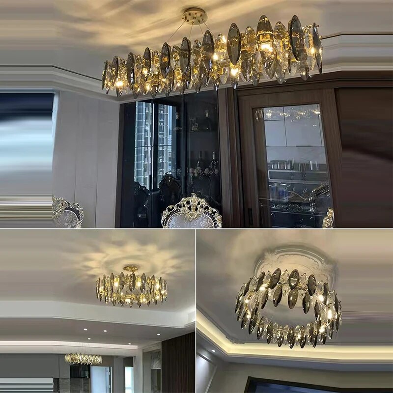 Modern Luxury crystal chandelier for living room round/wave design hanging cristal lustre gold island dining room light fixtures