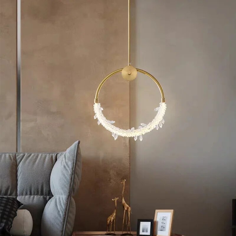 All Copper Nordic living room simple Chandelier modern light luxury crystal Hanging Light bedroom deco LED Chandelier Lighting