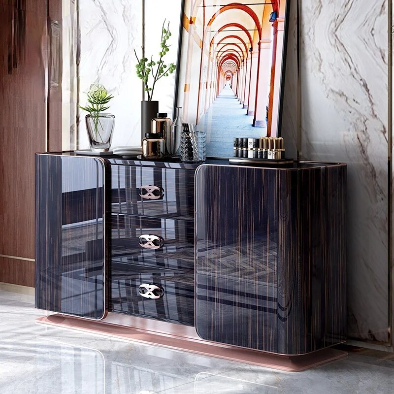 Italian light luxury light ebony painted solid wood sideboard cabinet locker for post-modern luxury guest restaurant