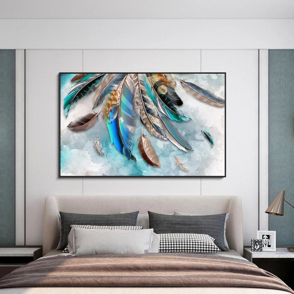Colorful Fancy Feather Scandinavian Canvas Art Posters and Print Nordic Abstract Creative Wall Art Painting for Home Decoration