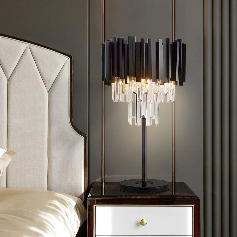 Dimmable black table lamp for bedroom living room Desk lamp study crystal art deco Beside luxury night lights indoor lighting