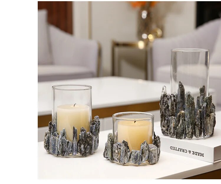 Luxury Glass Candle Holder Romantic Dinner Table Layout Decor Accessories Room Decor Natural Spar Rock Crystal Vase Ornament