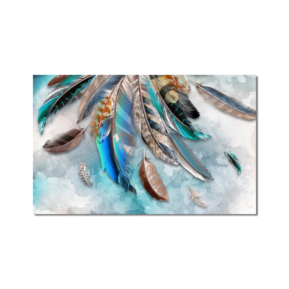 Colorful Fancy Feather Scandinavian Canvas Art Posters and Print Nordic Abstract Creative Wall Art Painting for Home Decoration