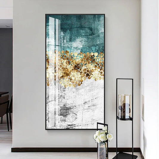 Modern Fancy Canvas Painting Golden Fortune Tree Abstract Art Poster Print Wall Picture for Living Room Home Office Porch Decor