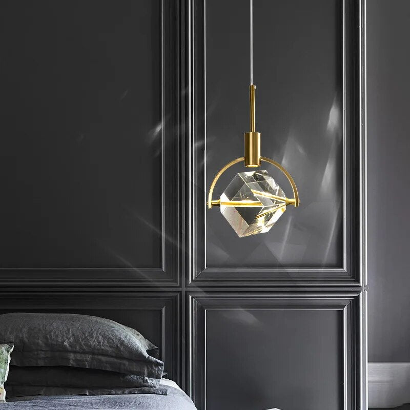 Nordic restaurant lamp single head round bedroom bedside lamp creative bar Island pendant led modern luxury crystal chandelier