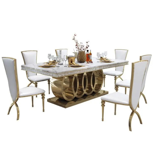 Custom-made Italian elegant modern luxury golden stainless steel frame High-end villa rectangular marble dining table