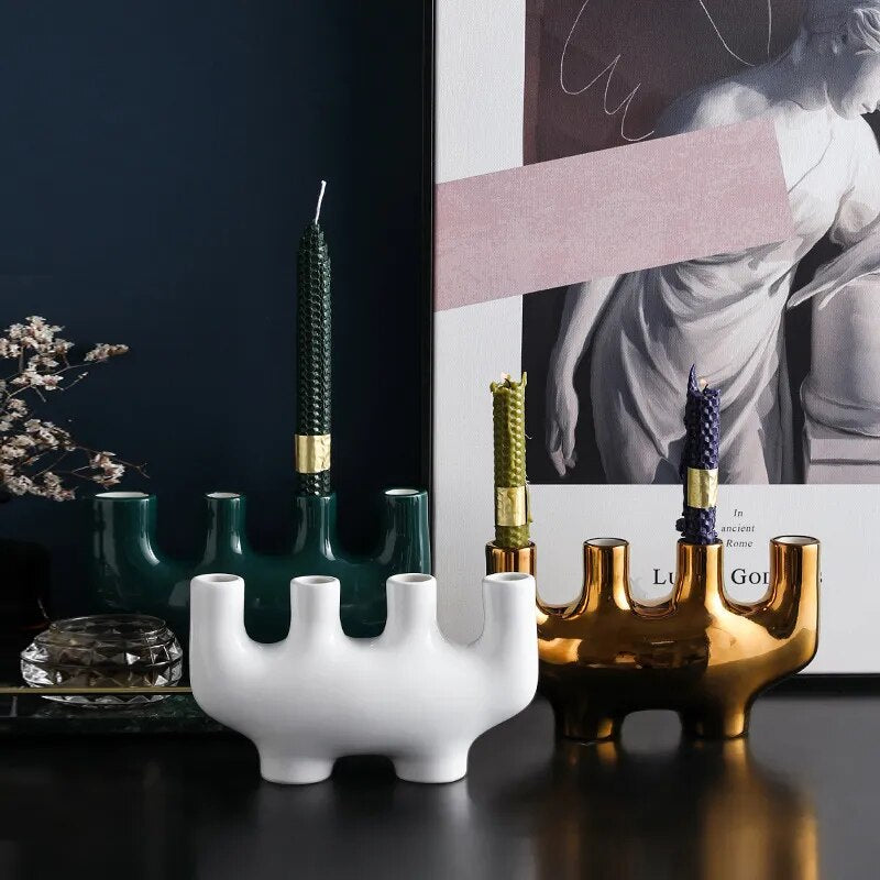 Northern European-Style Ceramic Candlestick Decoration Geometric Candle Holder Wedding Home Decore DiningTable Decoration
