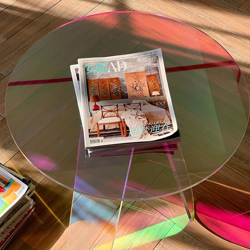 Color Acrylic Coffee Tables Round Transparent Side Table Living Room Decor Furniture Modern Luxury Bedroom  Simple Bedside Table
