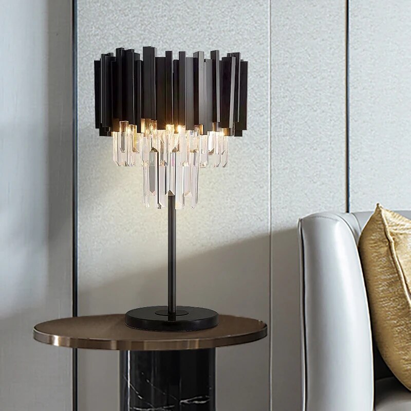 Dimmable black table lamp for bedroom living room Desk lamp study crystal art deco Beside luxury night lights indoor lighting