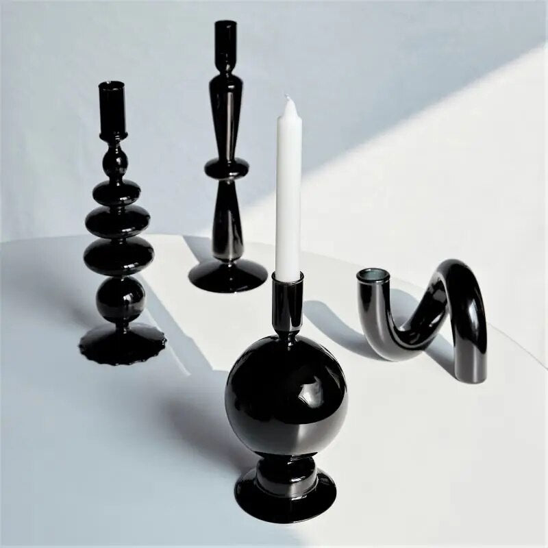 Modern Glass Candleholder Nordic Home Decor Black Candle Holder Table Candlelight Home Decoration Ornaments Candel Holder