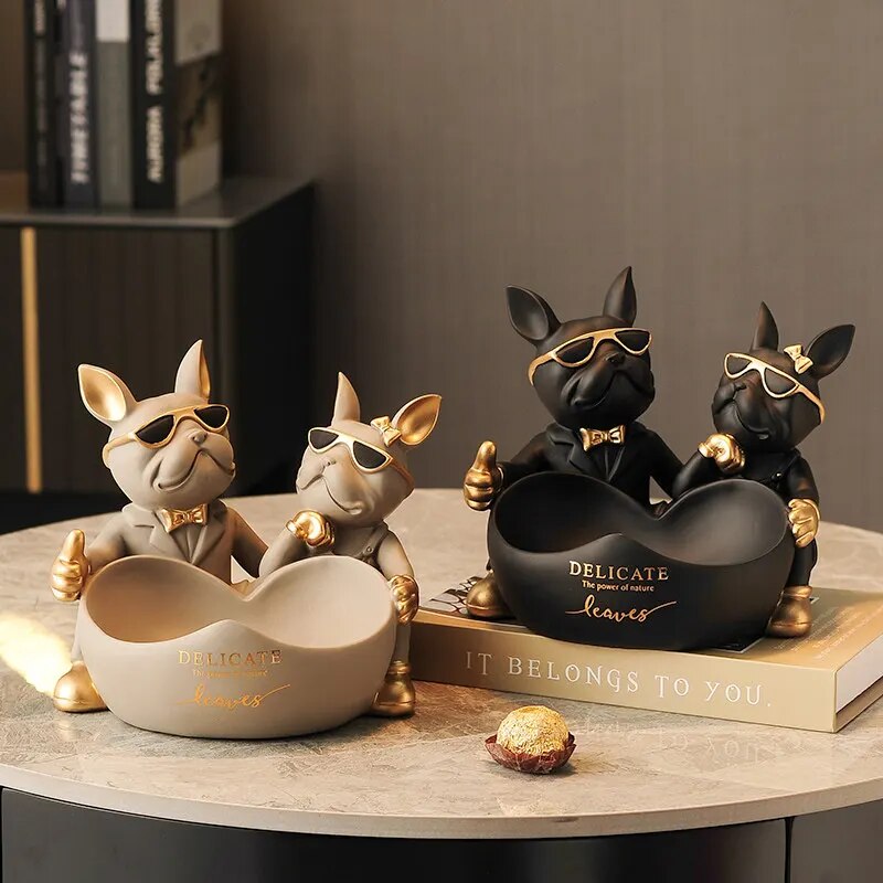 French Bulldog Decor Home Dog Statue Storage Bowl Table Ornaments Animal Figurine Resin Dog Sculpture Design Statue Gift