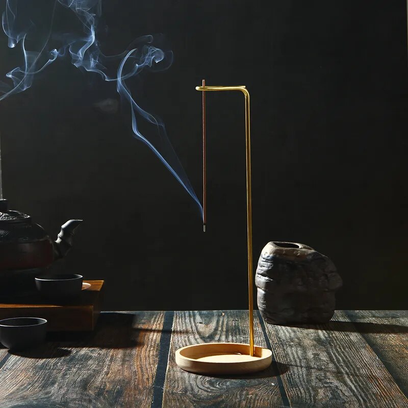 Creative Upside Down Brass Incense Holder Wooden Incense Burner Incense Plate Ash Catcher Buddhism Supplies Home Decor