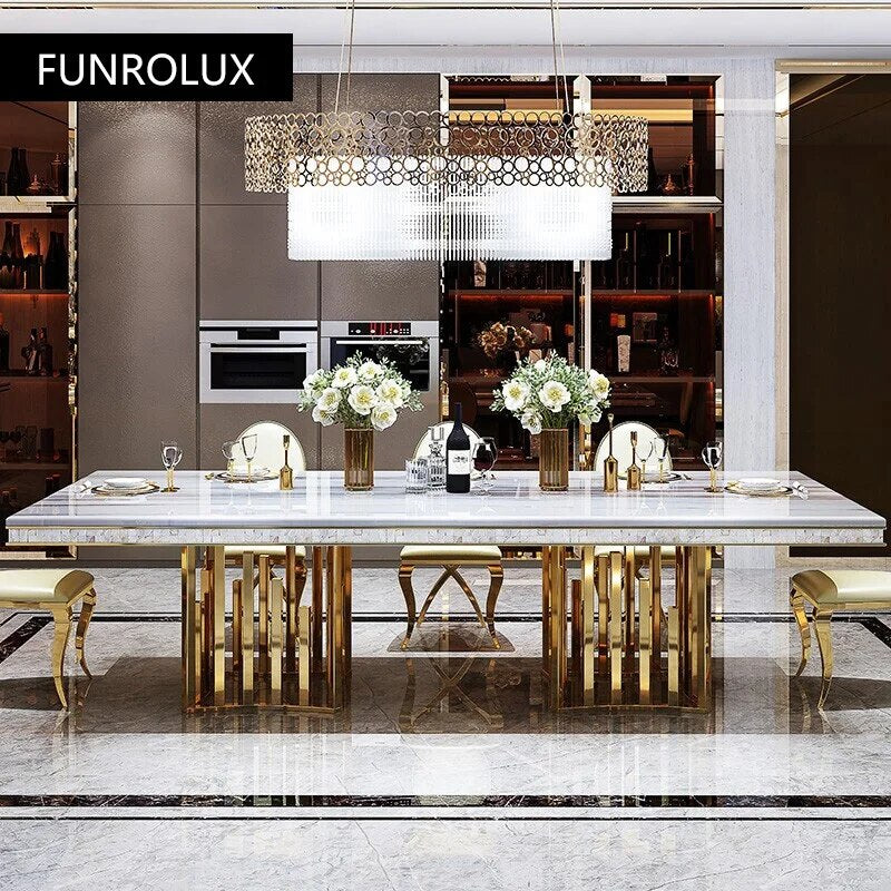 Modern luxury marble dining table home Nordic apartment rectangular creative titanium dining table