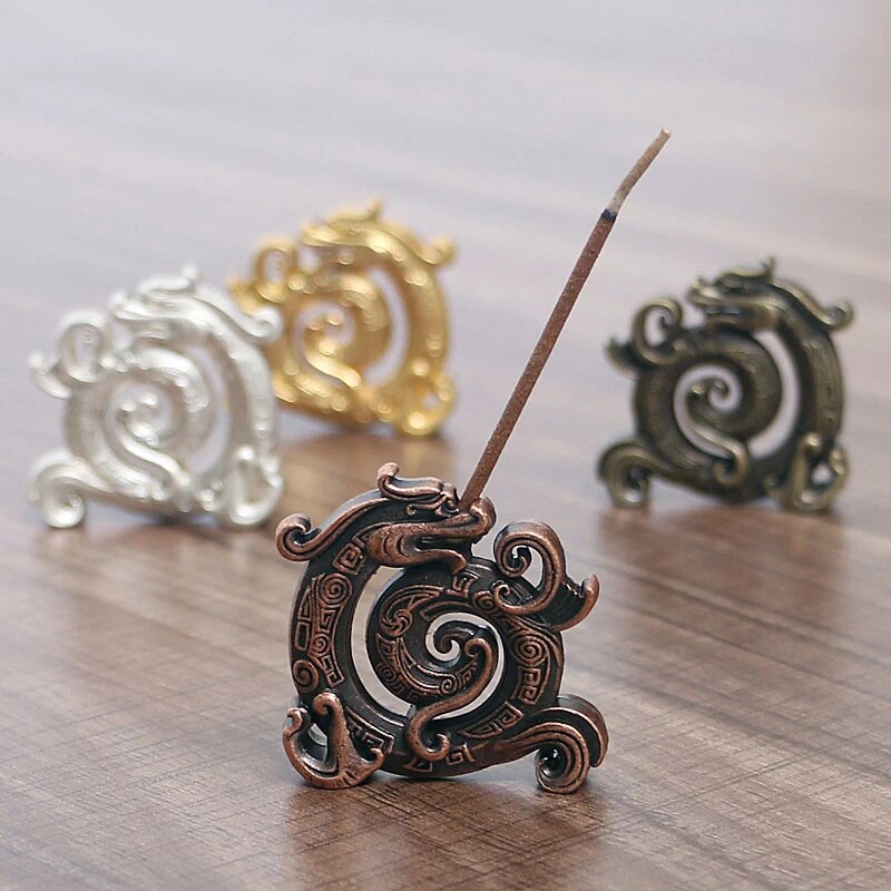 Lucky Feng Shui Copper Chinese Dragon Creative Retro Incense Holder Household Indoor Line Incense Burner Home Decor Craft