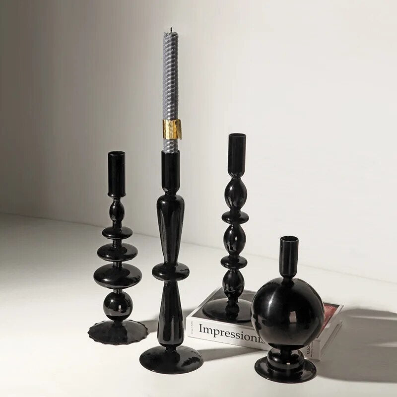 Modern Glass Candleholder Nordic Home Decor Black Candle Holder Table Candlelight Home Decoration Ornaments Candel Holder