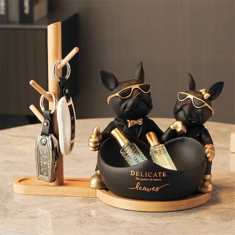 French Bulldog Decor Home Dog Statue Storage Bowl Table Ornaments Animal Figurine Resin Dog Sculpture Design Statue Gift