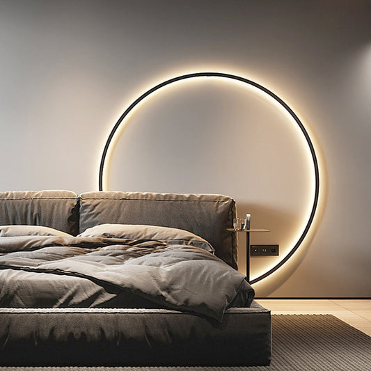 Minimalist LED Circle Background Wall Lamp Home Indoor Decor Wall Sconces Living Room Hall Hotel Wall Lights Bedside Light Black